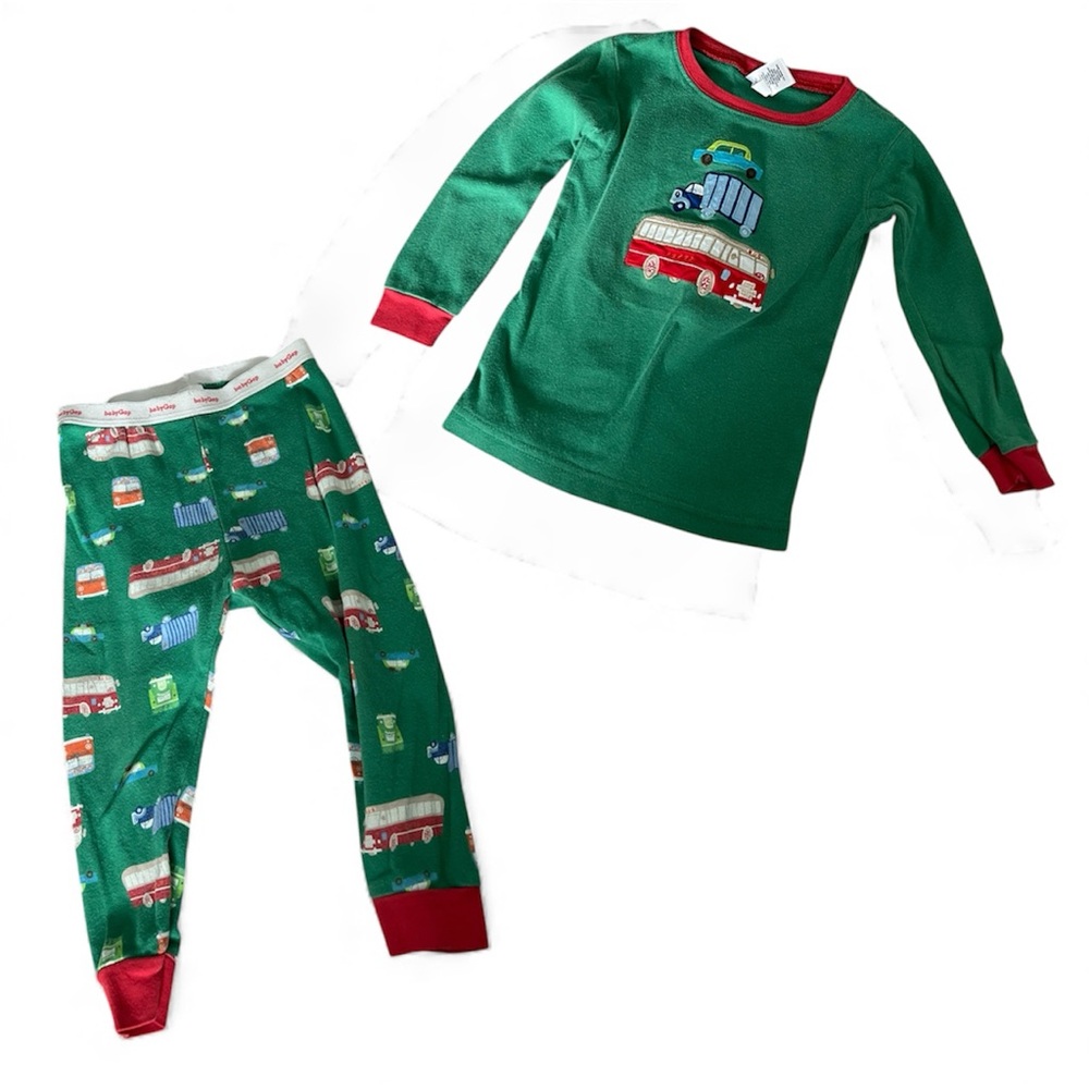🔺GAP: Boy 18-24 M, vehicles theme long sleeve pajama top & matching pants set🔺